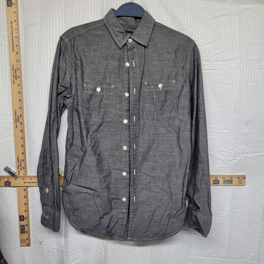 Adam Levine Mens Gray Chambray Long Sleeve Button Down Shirt Size Small
